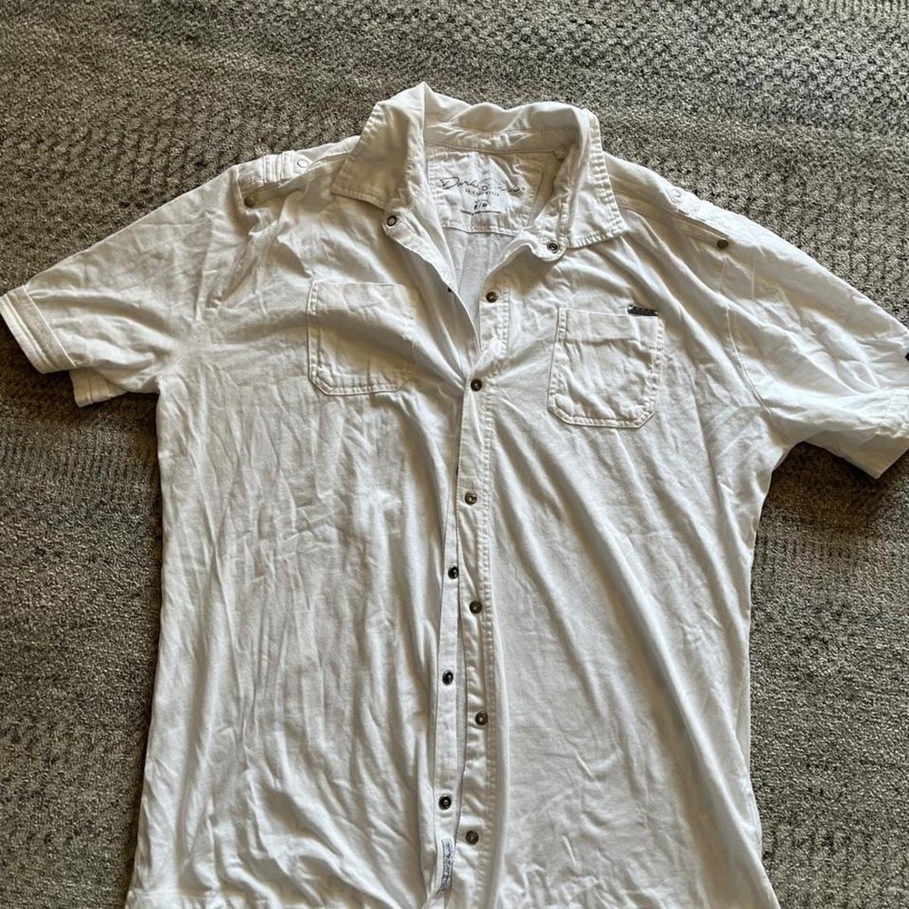White snap up Mens utility cotton shirt breathable stitched studs civic